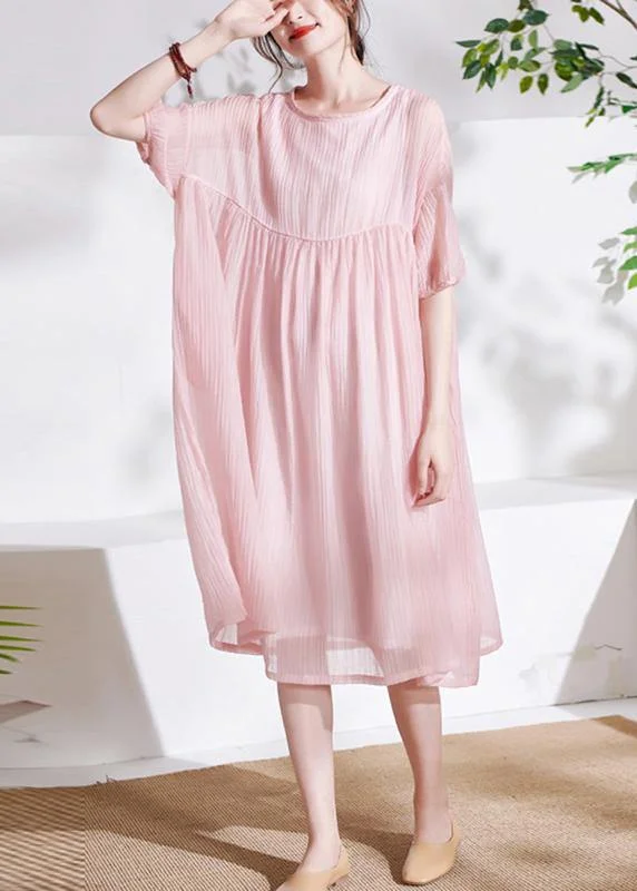 Affordable Trendy Clothes For Women Save On Inspired Styles Boho Pink O-Neck Patchwork Summer Cotton Maxi Dresses Half Sleeve