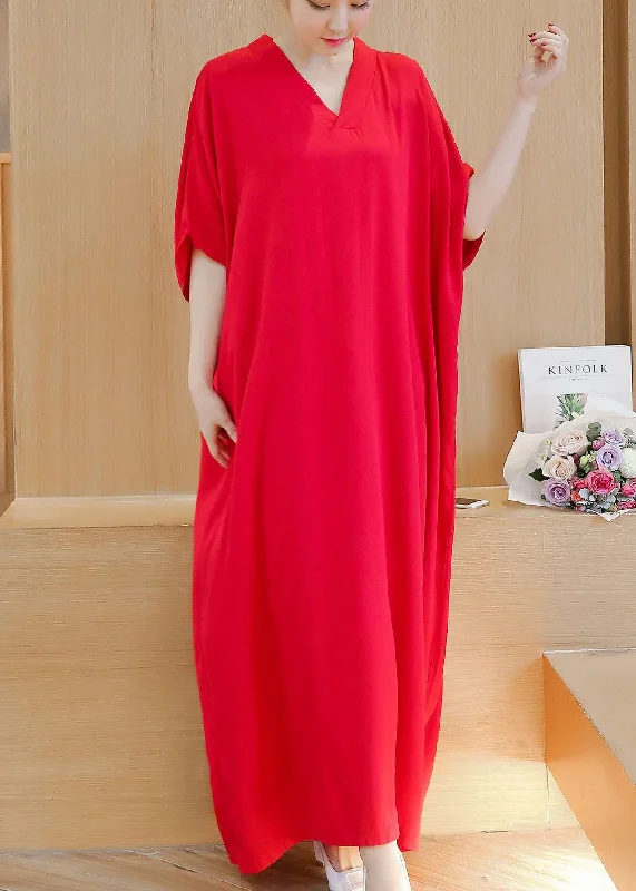 Women's Occasion Wear Clothing Stylish Savings Simple v neck baggy cotton summer quilting dresses Runway rose Maxi Dress