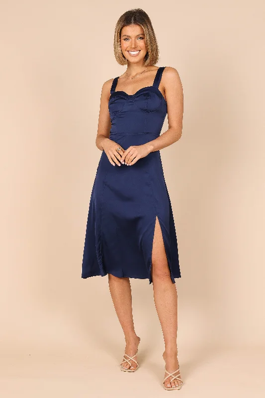 Women's High-End Clothing Tropical Island - Inspired Attire Siobhan Midi Dress - Navy