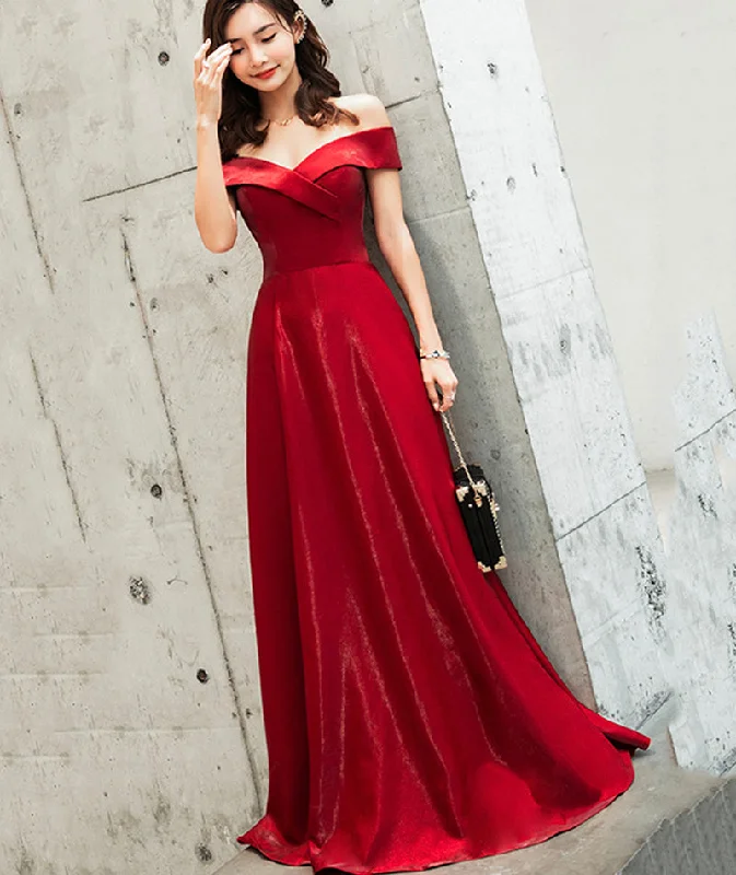 Women's Layered Outfit Laid-Back Elegance Burgundy satin long prom dress cute evening dress  8468