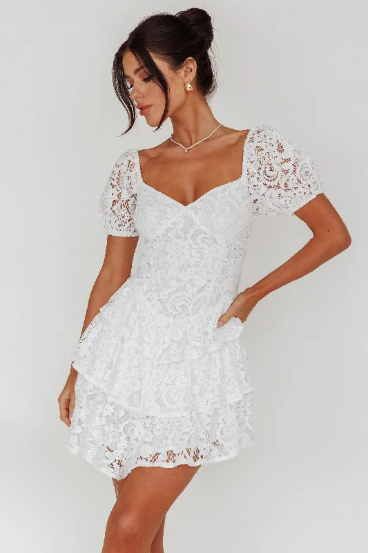 Women's Clothes And Apparel Sets Unleash Your Style Tayah Tiered Lace Mini Dress Off White