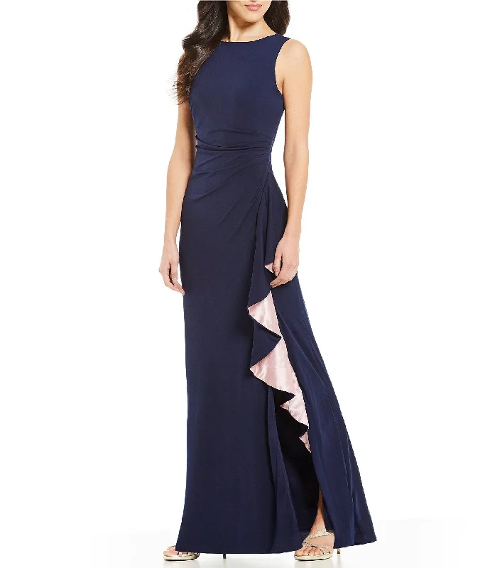 Women's Luxury Attire Dreamy Draping 10 - marina navy gown with cascading blush ruffle