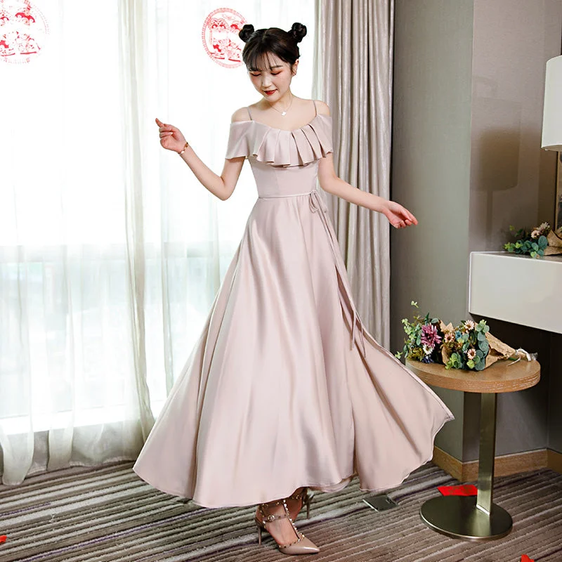 Women's Travel Outfit Set Charming Silhouette Light pink satin prom dress evening dress  8366