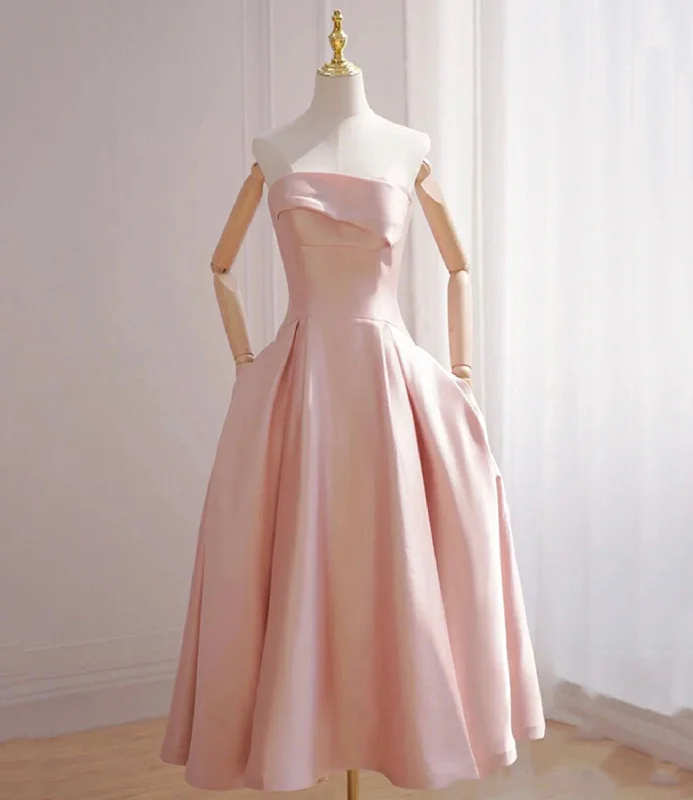 Women's Elegant Clothing Sets Stylish Looks Pink satin short A line prom dress evening dress  8817