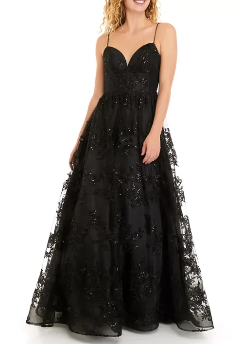 Women's Outfit Bold Fashion 7- b darlin black glitter embroidered ball gown