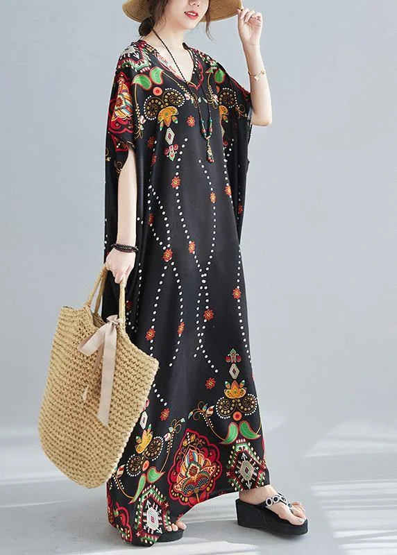 Formal Outfit For Women Best Seller Modern V Neck Spring Clothes Women Wardrobes Black Print Maxi Dress