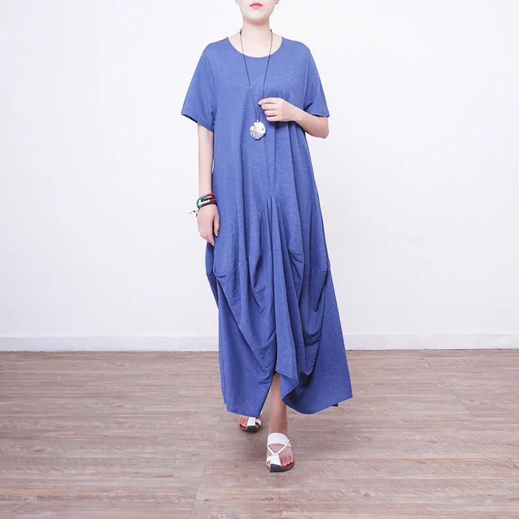 Women's Active Clothing Spring Wardrobe women blue linen maxi dress oversize o neck linen maxi dress 2018 asymmetric kaftans