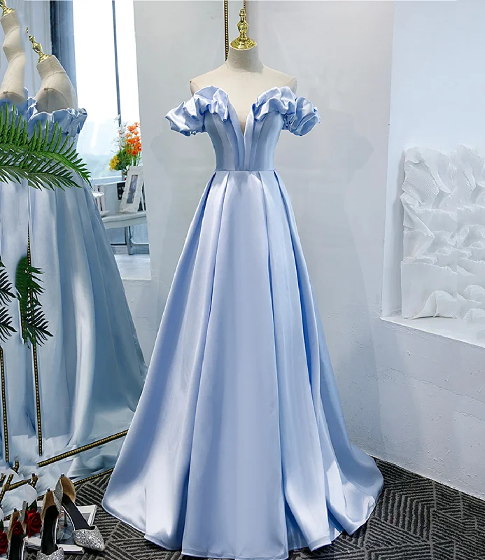 Women's Clothing For Casual Outings Premium Fashion Blue satin long A line prom dress blue evening dress  8746