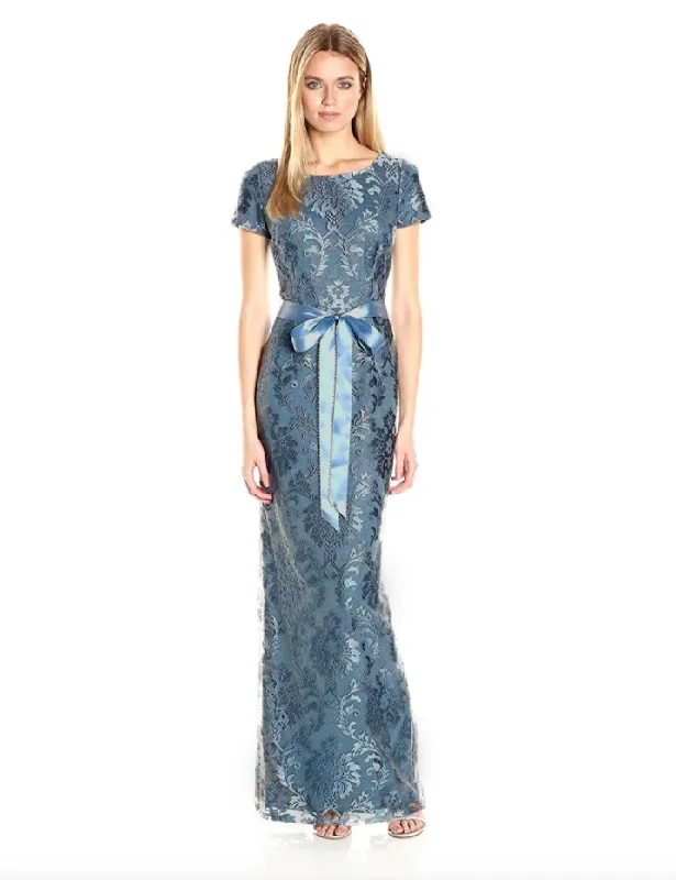 Elegant Women's Attire Subtle Sophistication 6 - adrianna papell blue embroidered lace gown