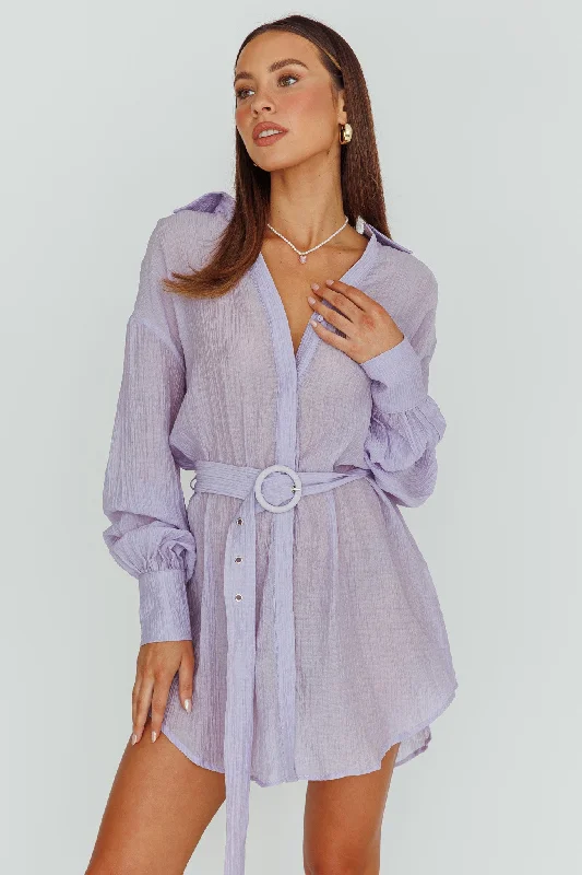 Women's Casual Apparel For Weekends Chic Styles Sady Long Sleeve Shirt Mini Dress Lilac