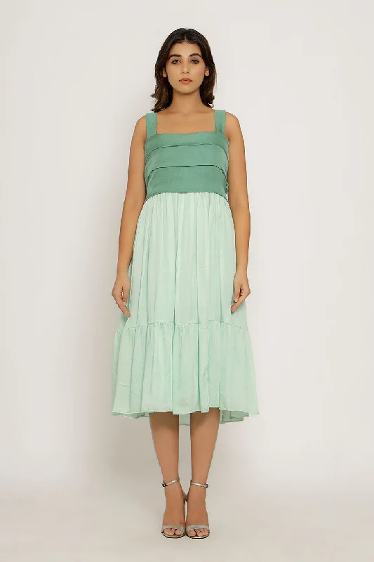 Women's Contemporary Clothing Classic Timeless Elegant Style Teal & Tea Green Midi Dress