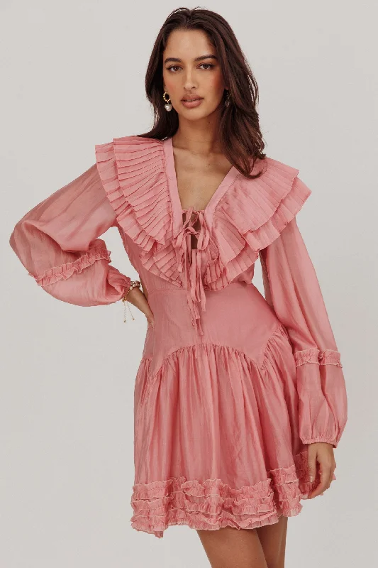 Women's Everyday Garments Mother's Day Special Alive Pleated Sailor Collar Mini Dress Dusty Pink