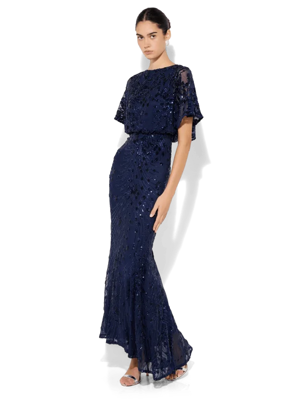 Women's Sporty Clothes Graceful Fashion Aria Navy Sequin Maxi