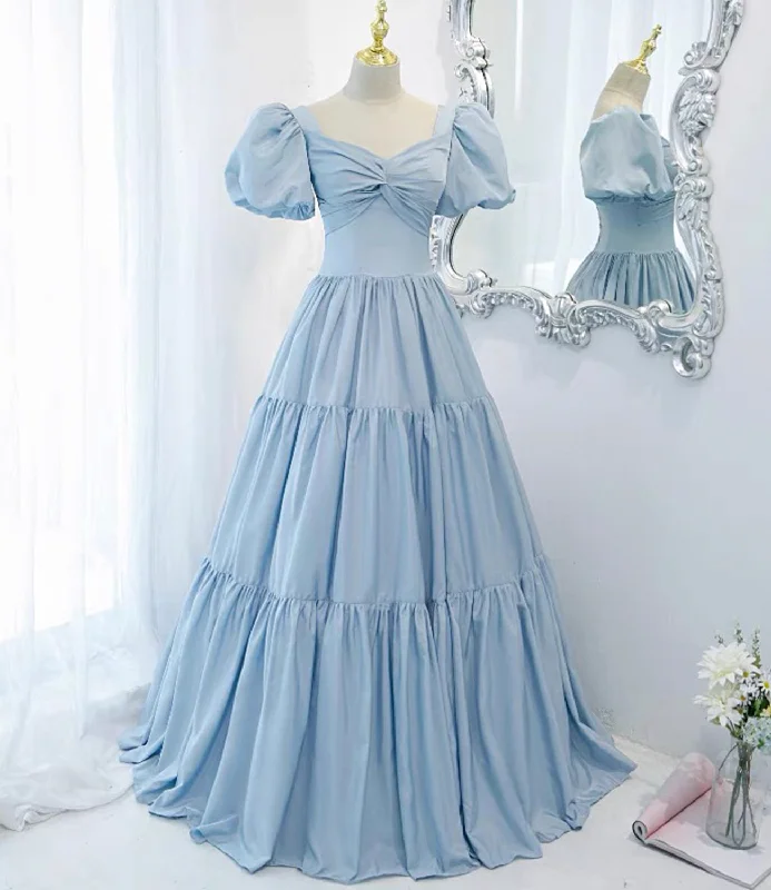 Luxury Women's Clothes Pastel Styles Blue satin long A line prom dress blue evening dress  8837