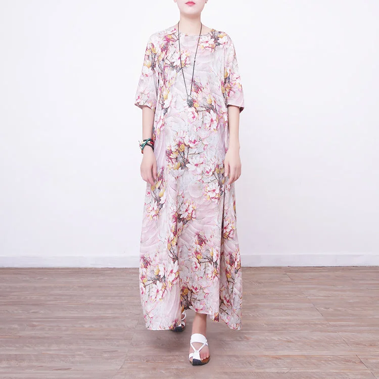 Women's Urban Clothing Fashion Forward stylish prints linen maxi dress oversized o neck traveling clothing New half sleeve maxi dresses