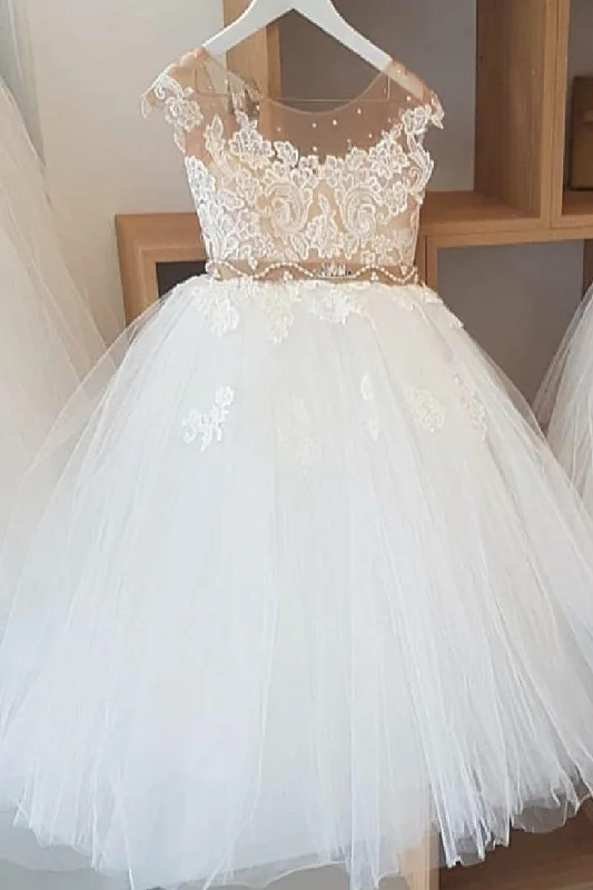 Women's Elegant Outfit Chic Wardrobe Luxurious Ball Gown White Flower Girl Dress with Appliques