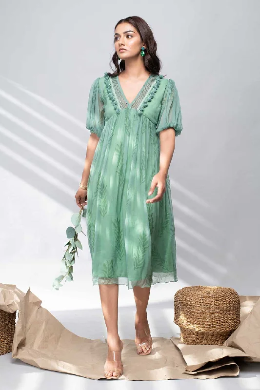 Affordable Women's Outfit Weekend Special PEONY - Green Printed Midi Dress