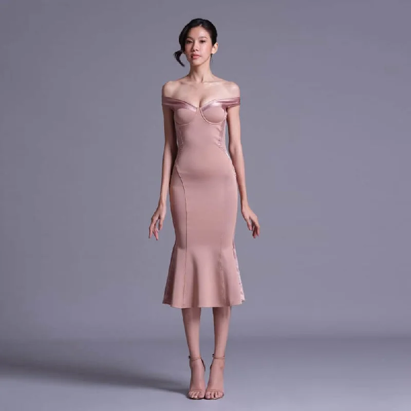 Formal Clothing For Women Casual Elegance Off Shoulder Sleeveless Fishtail Midi Dress KLYF1056