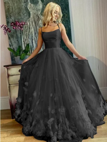 Chic Women's Garments Elegant Fashion Prom Dresses Elegant Dress Engagement Floor Length Sleeveless Strap Tulle with Pleats Appliques