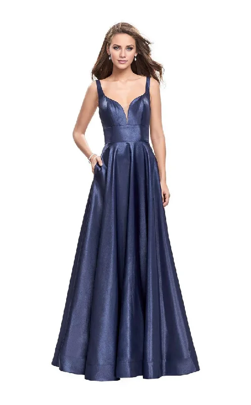 Comfortable Women's Clothing Exclusive Sale V-neck cross back satin long thin shoulder strap and floor length evening gown