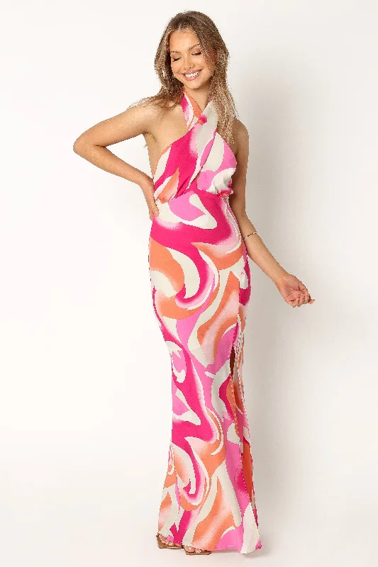 Stylish Women's Garments Limited Stock Lola Halterneck Maxi Dress - Pink Swirl