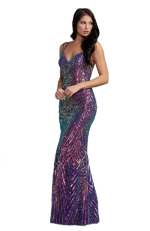 High-Fashion Women's Clothing Vibrant Femme Fashion 2 - pg purple iridescent geometric sequin gown