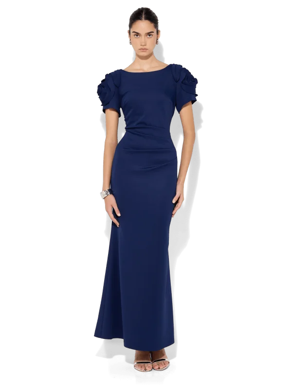 Women's Seasonal Apparel Exclusive Sale Monet Navy Rosette Sleeve Gown