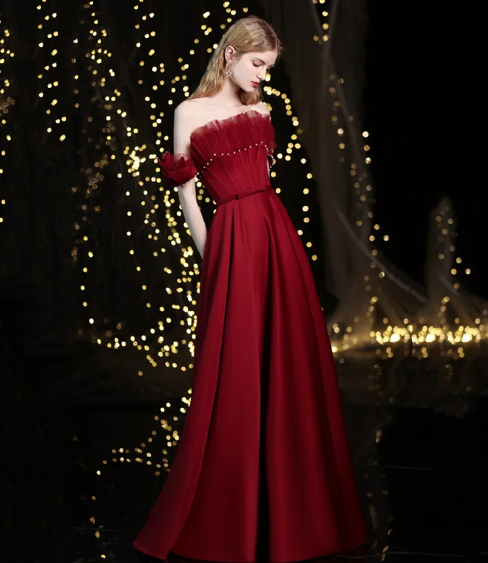 Elegant Clothing For Women Fashion Sale Burgundy satin long A line prom dress evening dress  8774