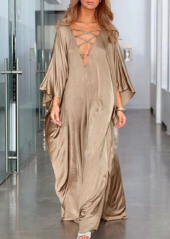 Women's Seasonal Clothes Limited - Time Bundle Plus Size Gold Frenulum Chiffon Batwing Sleeve kimono Robe Summer Maxi Dress