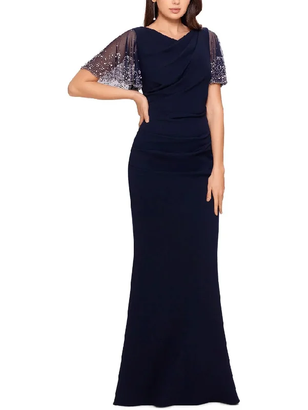 Women's Occasion Wear Clothes Hot Styles 4 - betsy & adam navy beaded flutter sleeve gown