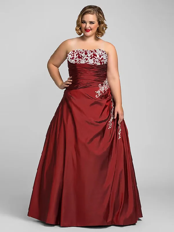 Women's Cozy Winter Attire Luxury Fashion Plus Size Prom Formal Evening Dress Strapless Sleeveless Floor Length with Beading Appliques