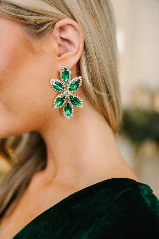 Women's Evening Outfit Mid Season Sale Glenda Emerald Green Rhinestone Earrings