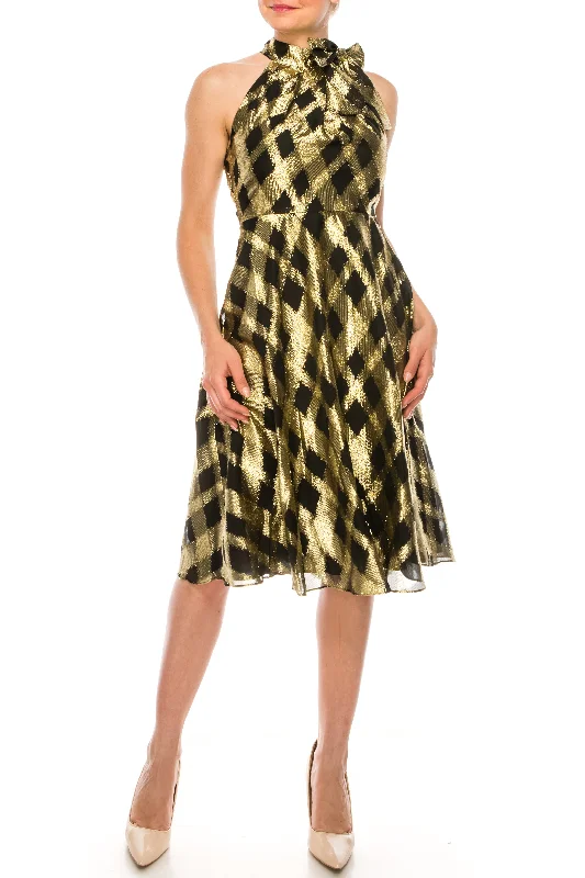 Timeless Women's Outfit High End Designer Brands Discount Maggy London - G4749MSC Sleeveless Checkered A-Line Dress