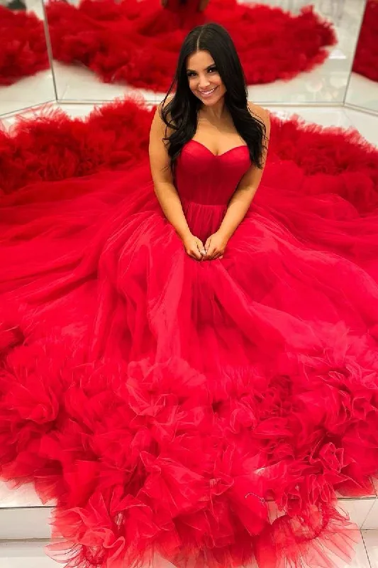 Stylish Women's Outerwear Apparel Stylish Looks Red Sweetheart A-Line Long Prom Gown with Ruffles