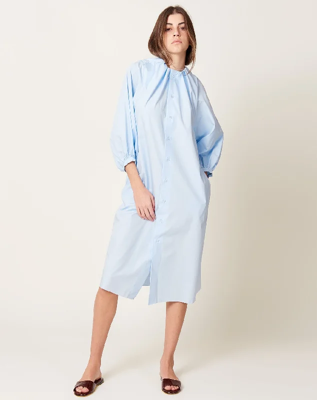 Women's Athletic Garments Best Seller Cotton Poplin Midi Dress in Shirt Blue