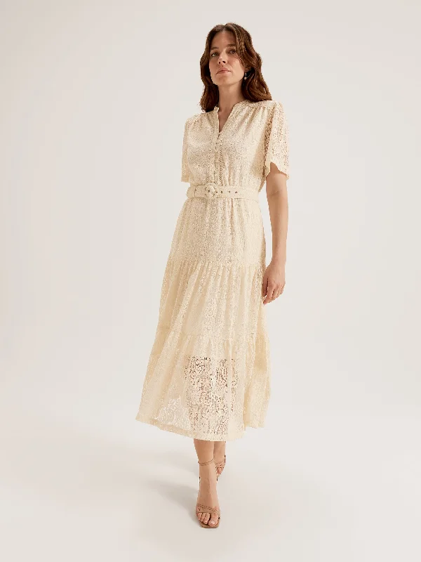 Women's Relaxed Outfit Mid - Week Surprise Paisley Lace Midi Dress