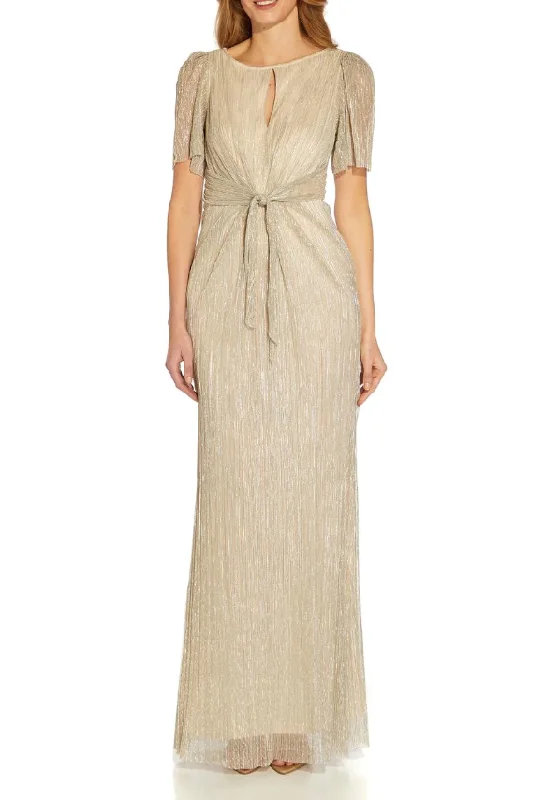 Women's Outdoor Attire Feminine Flow 6 - adrianna papell champagne gathered metallic gown