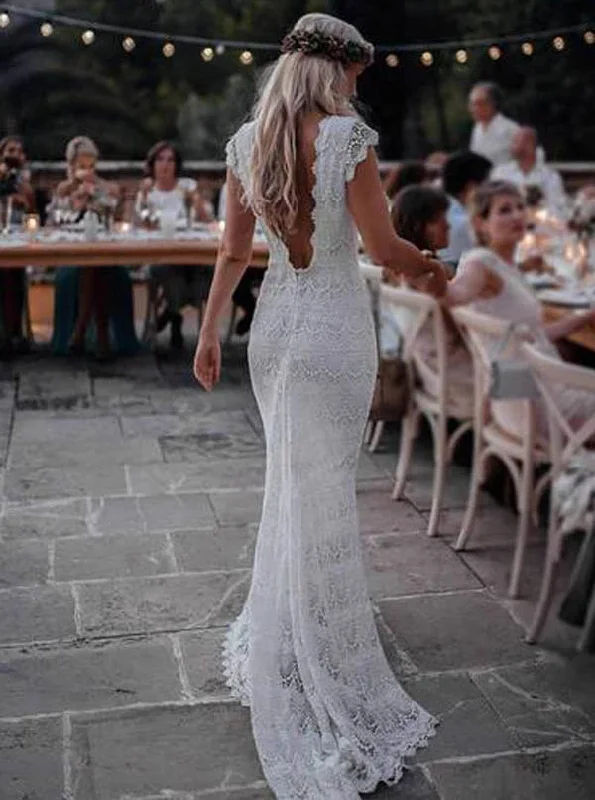 Women's Casual Wear Clothes Casual Fashion Boho Lace Wedding Dresses Mermaid Backless Bridal Gown With Sleeve OW522