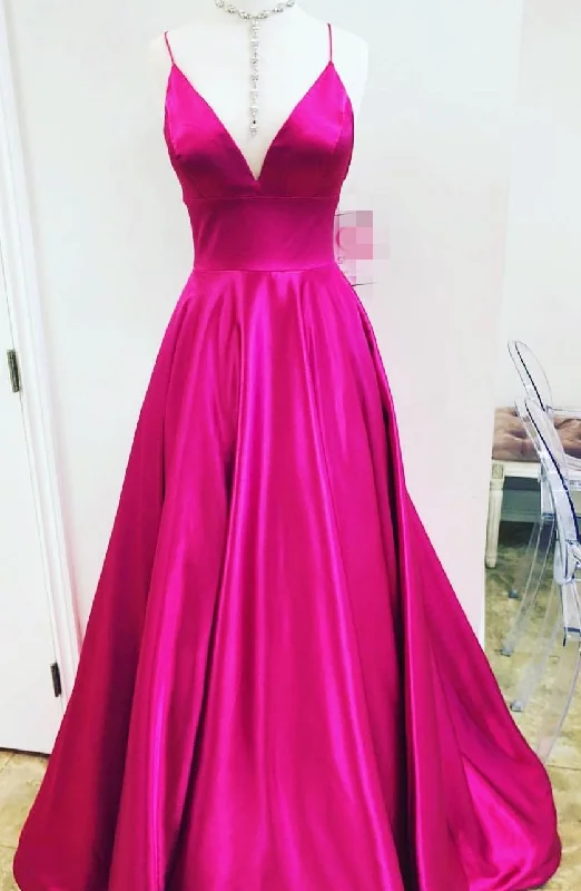 Women's Luxury Garments Big Savings On Rustic Countryside Styles A line Spaghetti Straps High Quality Satin Fuchsia Prom Dress