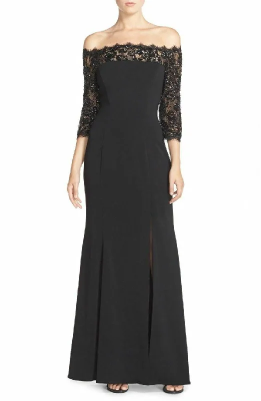 Women's Vintage-Inspired Outfit Modern Romance 8 - js collections black sequined lace off shoulder gown