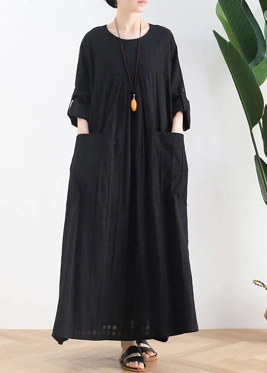 Elegant Clothing For Women Trendy Styles Women black cotton quilting dresses o neck Batwing Sleeve Maxi Dresses