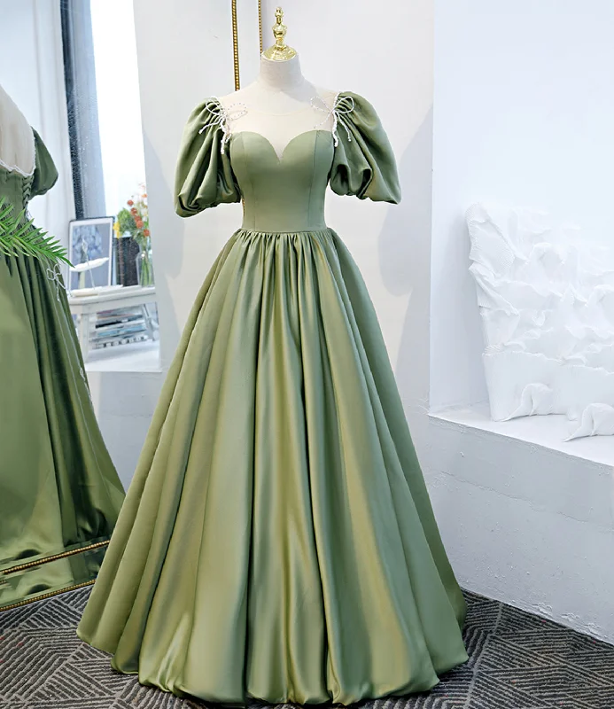 Women's Formal Event Clothing Casual Fashion Green satin long A line prom dress evening dress  8745