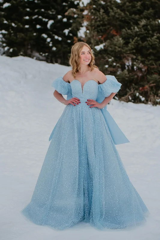 Women's Outerwear Garments Flash Sale Sweetheart Sky Blue A-line Long Formal Gown with Bow