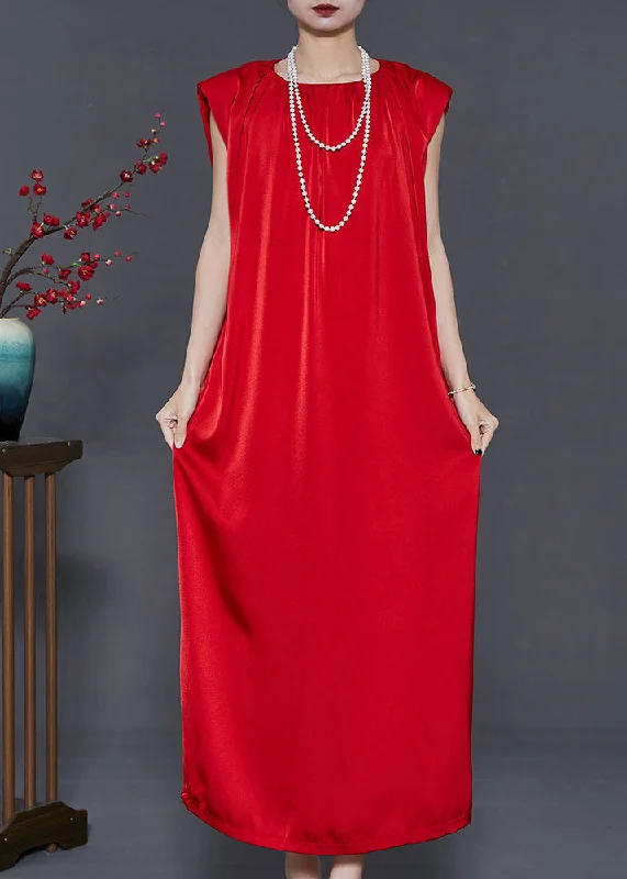 Women's Wardrobe Apparel Subtle Sophistication Style Red Oversized Draping Chiffon Maxi Dresses Summer