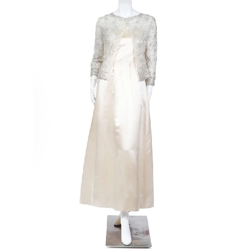 Women's Outerwear Clothing Evening Looks 1960s Two-Piece Embellished Cardigan and Satin Dress