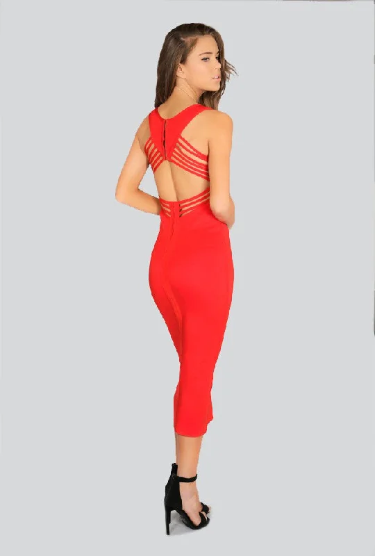 Women's Comfortable Apparel Fashion Forward Naughty Grl Open Back Midi Dress - Red