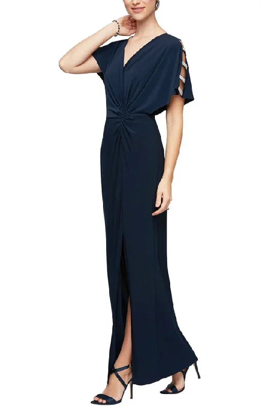 Women's Clothing Sets Day To Night Styles 16 - alex evenings navy embellished short sleeve gown