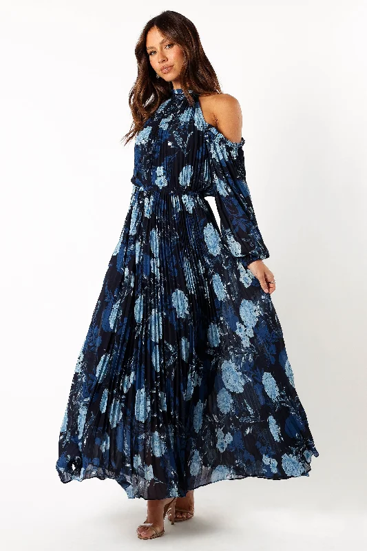 Women's Clothing Outfit Set Flash Deals Hilary Pleated Maxi Dress - Blue Floral