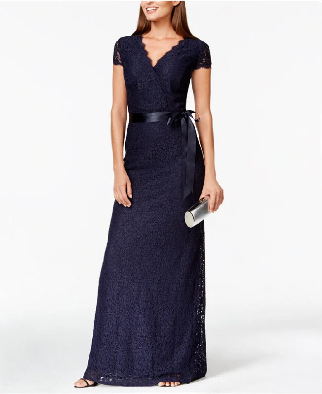 Formal Attire For Women Graceful Drape 12 - adrianna papell navy lace scalloped gown