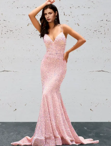 Women's Plus-Size Garments Effortless Style Prom Dresses Open Back Sleeveless Sequined Backless with Sequin